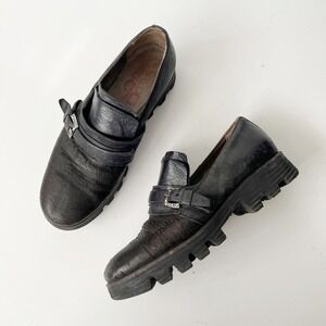 A.S.98 Black Leather Lug Sole Buckle Mary Jane‎ Loafer Shoes Women's 9 Gothic